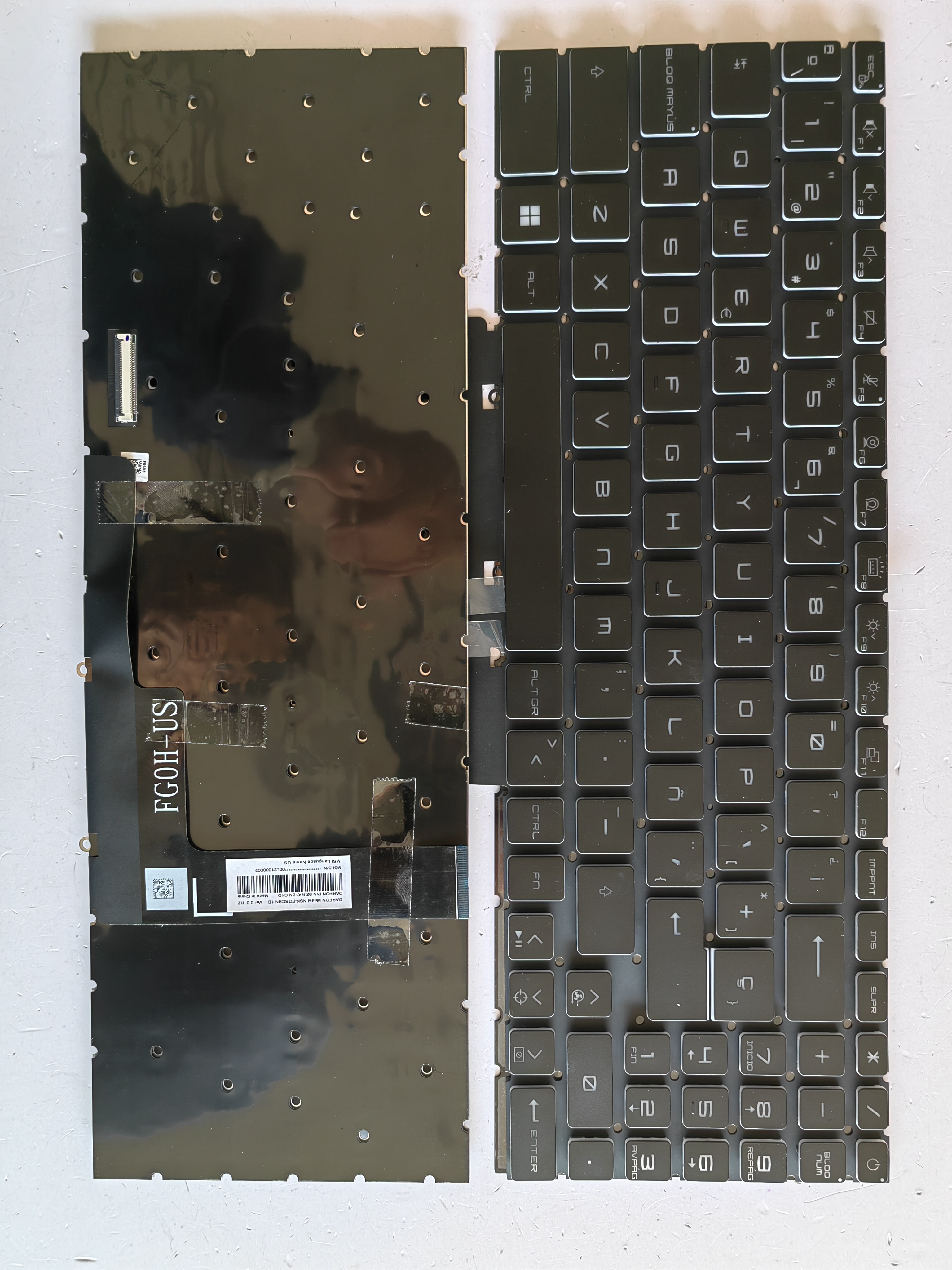 Picture of New Replacement Laptop Keyboard For MSI GF66 game font/GF76/GL66/GL76 RGB colorful backlight small carriage return BLACK Backlit,White Side (OEM) SP Layout